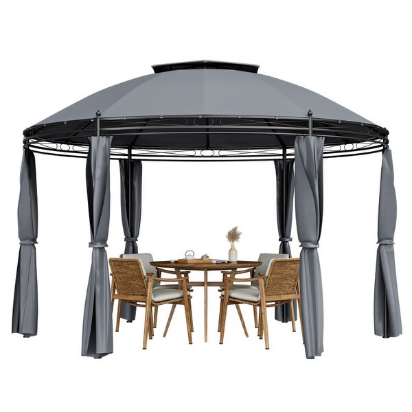 11.5 ft Outdoor Patio Round Dome Gazebo Canopy Shelter with Double