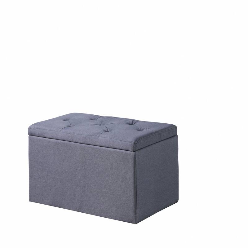 HomeRoots 17" Dark Gray Linen Tufted Storage Ottoman