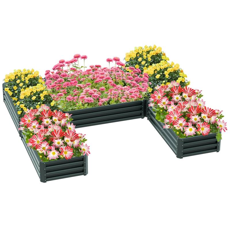 Large Wooden Planter Box Set for Garden and Outdoor Use Modular Fir Wood Raised Beds for Flowers Vegetables - Light Grey