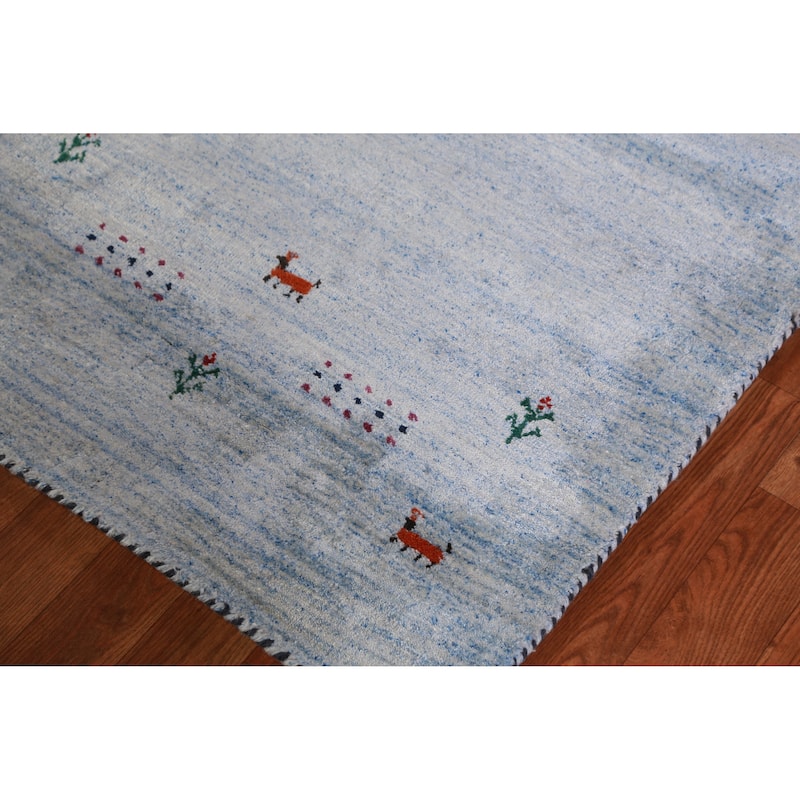 Hand Knotted Oriental 100% Wool Carpet Tribal Animal Pictorial Navy Blue & Blues Gabbeh Runner Rug - 7' 10'' X 2' 9''