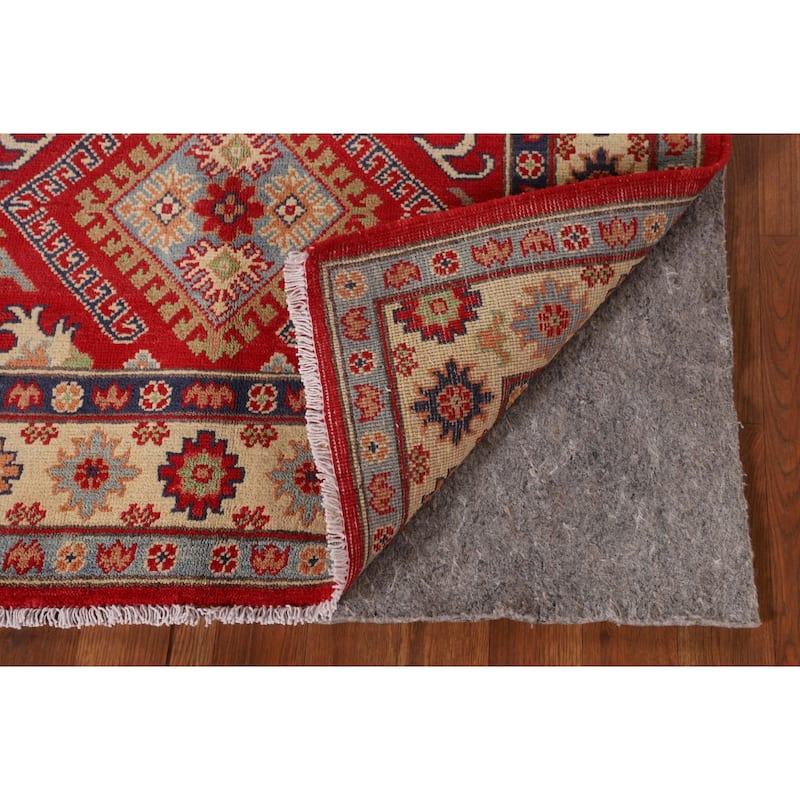 Red Geometric Kazak Foyer Rug Handmade Wool Carpet - 3'4"x 5'0"