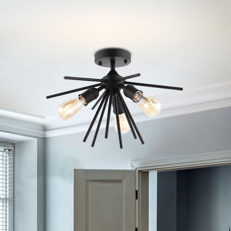GetLedel Modern 3-Light Sputnik Semi-Flush Mount - Black