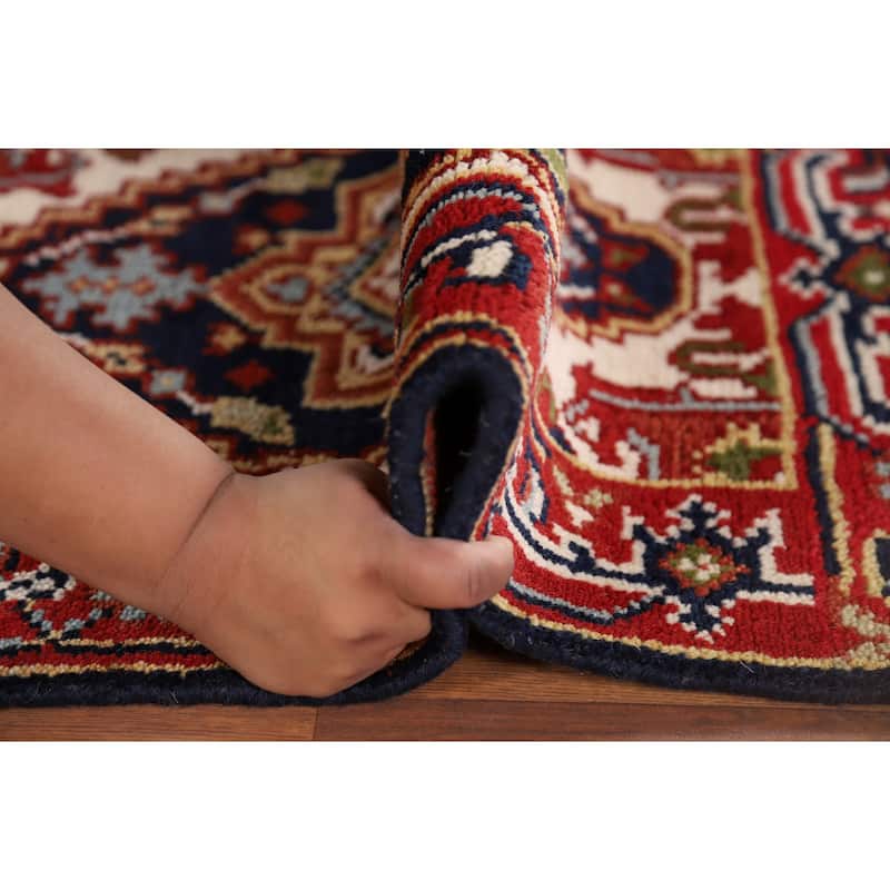 Red & Navy Blue Heriz Serapi Indian Accent Rug Handmade Wool Carpet - 2'0" x 3'0"