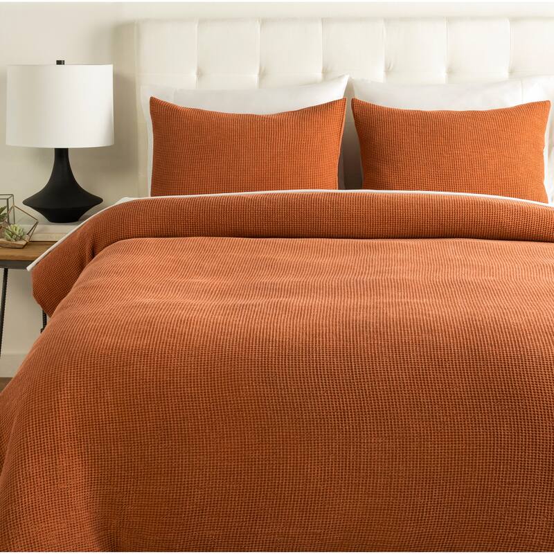 Mahja Waffle Weave Duvet Set - Raw Sienna - King