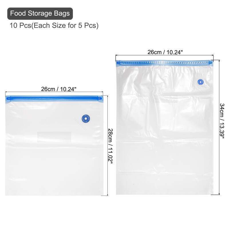 10pcs Sous Vide Bags Reusable Vacuum Food Sealer Bag 28cm x 26cm,34cm x 26cm - White