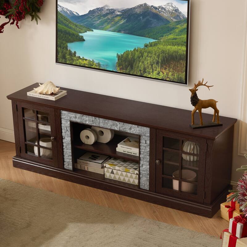 Faux Stone TV Stand TV Console for TVs up to 75", Large Entertainment Center Media Storage Cabinet with Adjustable Shelves