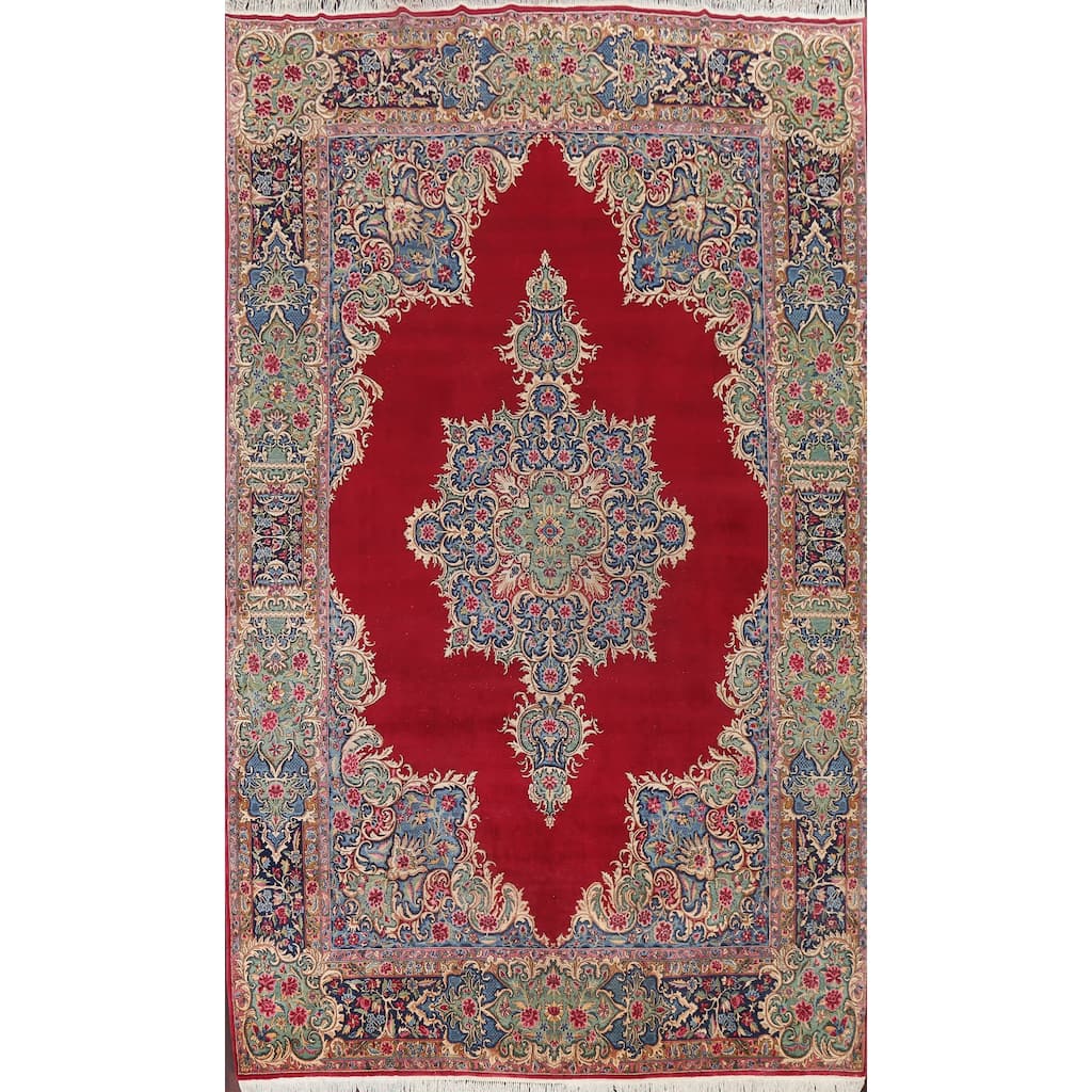 Vintage Floral Large Kerman Persian Area Rug Hand-knotted Wool Carpet - 9'9" x 13'9"