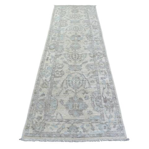 Shahbanu Rugs Ivory, Ushak Natural Dyes, Afghan Wool Hand Knotted, Runner Oriental Rug (2'10" x 9'4") - 2'10" x 9'4"