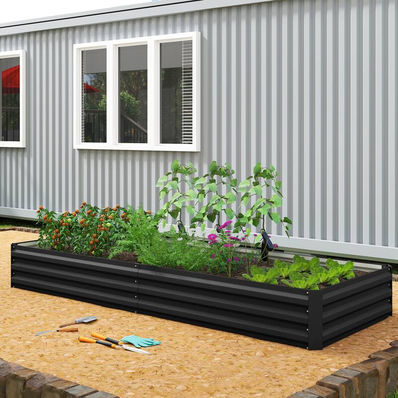 Outsunny Galvanized Raised Garden Bed, 8' x 3' x 1' Metal Planter Box, for Growing Vegetables, Flowers, Herbs, Succulents