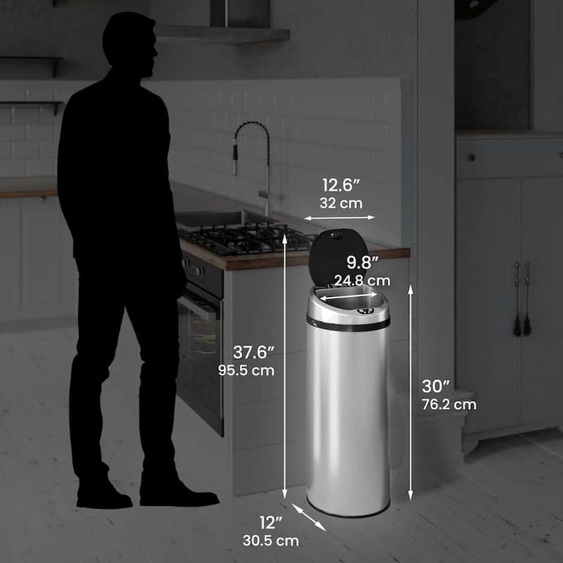 iTouchless 13 Gal Round Stainless Steel Touchless Sensor Trash Can