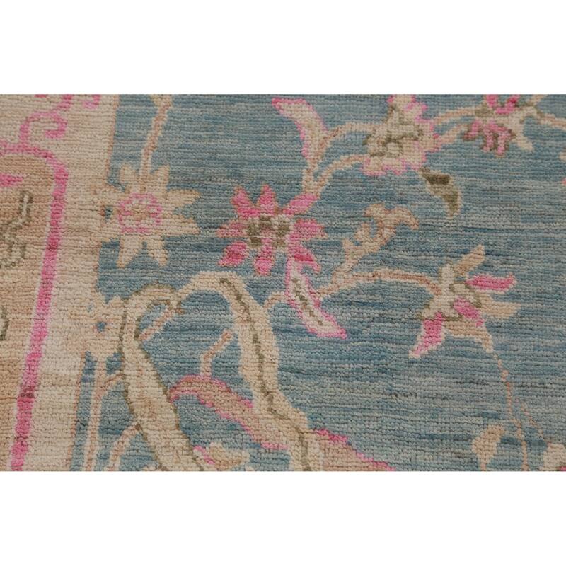 Hand Knotted Oriental 100% Wool Carpet Transitional All-Over Navy Blue & Blues Oushak Runner Rug - 12' 0'' X 2' 11''