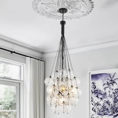 Modern 5-Light Hammered Glass Globe Cluster Bubble Chandelier