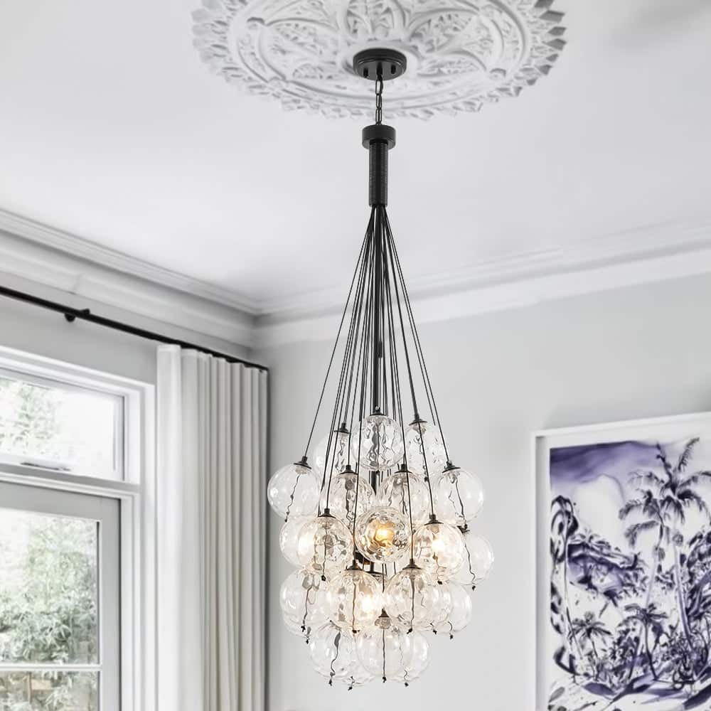 Modern 5-Light Hammered Glass Globe Cluster Bubble Chandelier