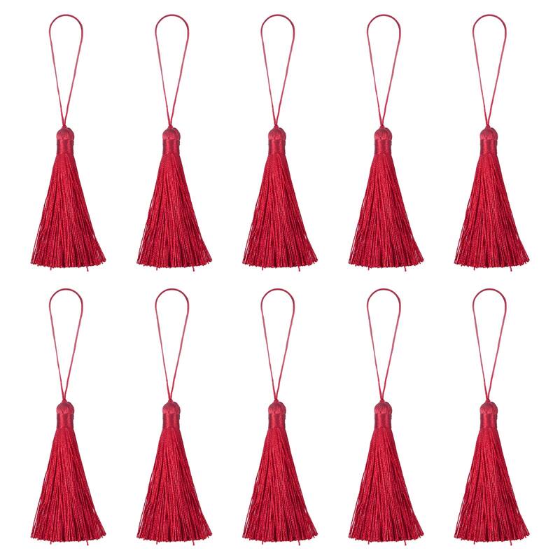 6.5" Silky Bookmark Tassels with Loop for DIY Craft Accessory, 20Pcs Wine Red - Wine Red