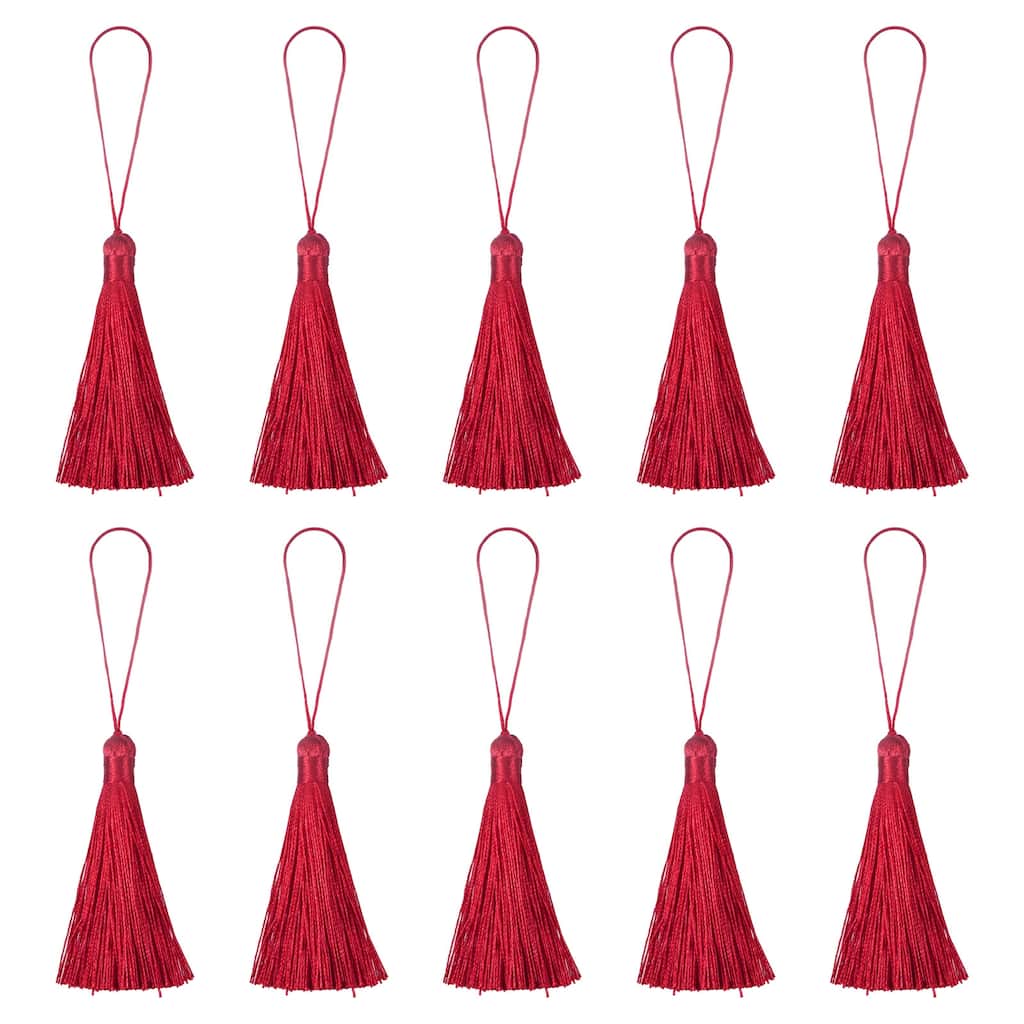 6.5" Silky Bookmark Tassels with Loop for DIY Craft Accessory, 20Pcs Wine Red - Wine Red