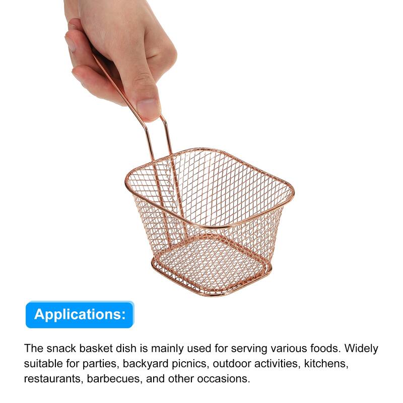 Mini Square Fry Basket Reusable Holder Fry Chip Basket Copper 2Pcs - 4.13x3.39x2.48Inch