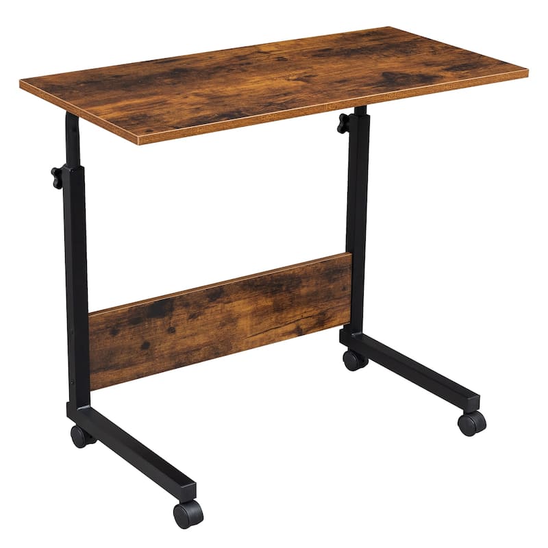 Rolling & Height adjustable Side Table,Modern End Table - Brown
