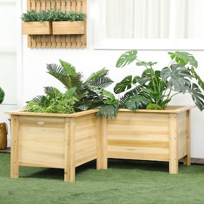 Raised Garden Bed Outdoor L-shaped, Wooden Planter Box