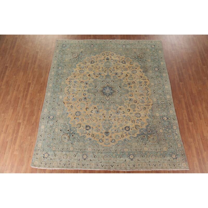 Hand Knotted Oriental 100% Wool Carpet Traditional Floral Oranges & Rust Mashad Area Rug - 10' 10'' X 9' 4''