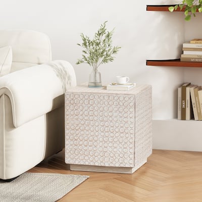 Modern Fluted Cube Accent Table Versatile Compact Side Table, Weather-Resistant & Waterproof for Indoor and Outdoor