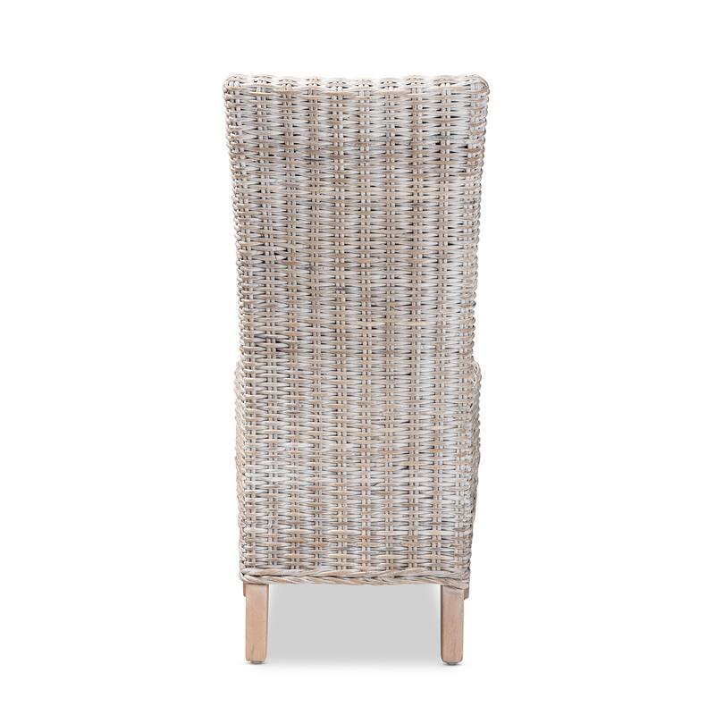 Trianna Rustic Transitional Whitewashed Rattan and Wood Dining Chair