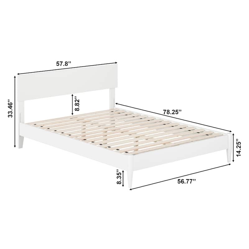 Modern Low Profile Platform Bed - Solid Wood Bed Frame with USB Ports - Full Size Bed
