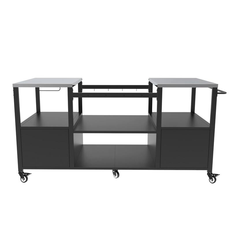 Outdoor BBQ Grill Cart with Storage Box for Kamado Style Grills - 67.1” x 27.7” x 30.5”