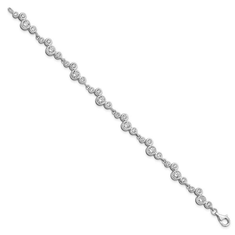Curata 925 Sterling Silver Rhod Plat CZ Cubic Zirconia Simulated Diamond Bracelet 7.5 Inch