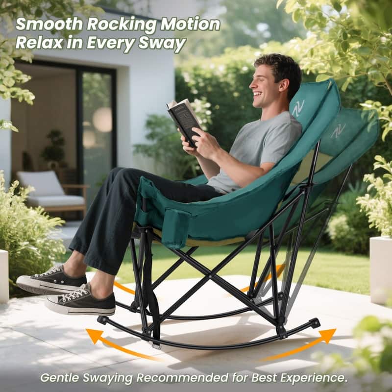 Oversized Rocking Camping Chair for Adults, Cup Holder, Carry Bag