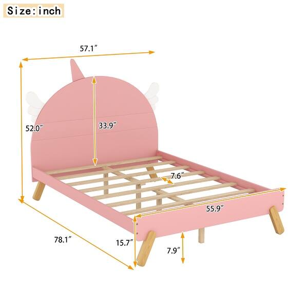 Unicorn Wooden Full Size Platform Bed with Headboard - Solid Pine Wood Construction