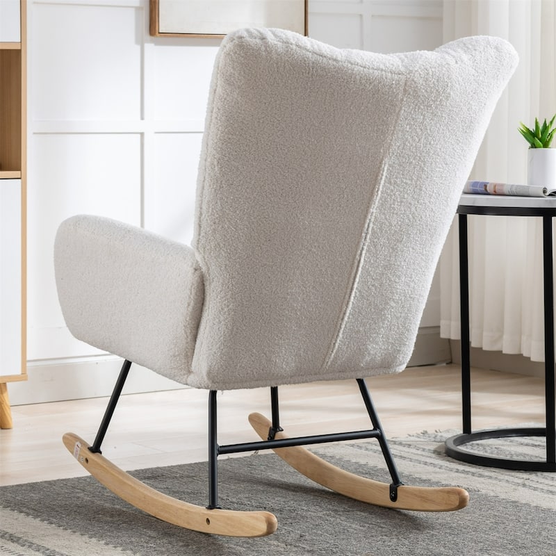 Rocking Chair Upholstered Glider Rocker Rocking Accent Chair Padded Seat with High Backrest Armchair