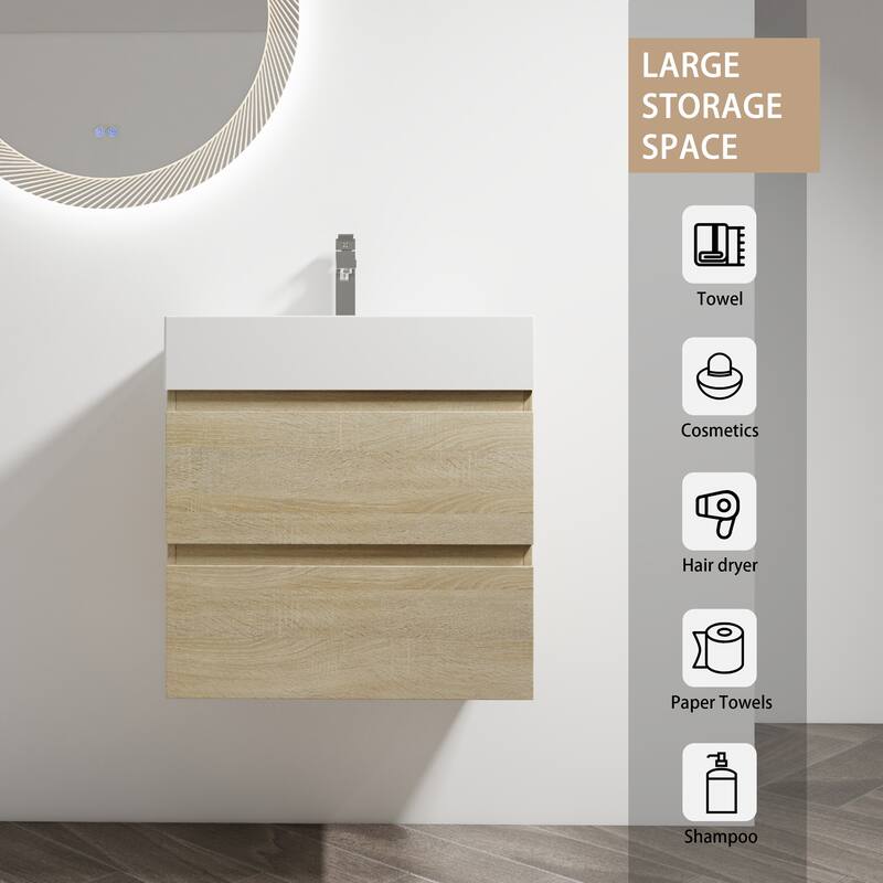 Vanity with Thick Edge Resin Sink, Soft-Close Drawers, Water-Resistant Melamine Surface (Sink and Cabinet Only)