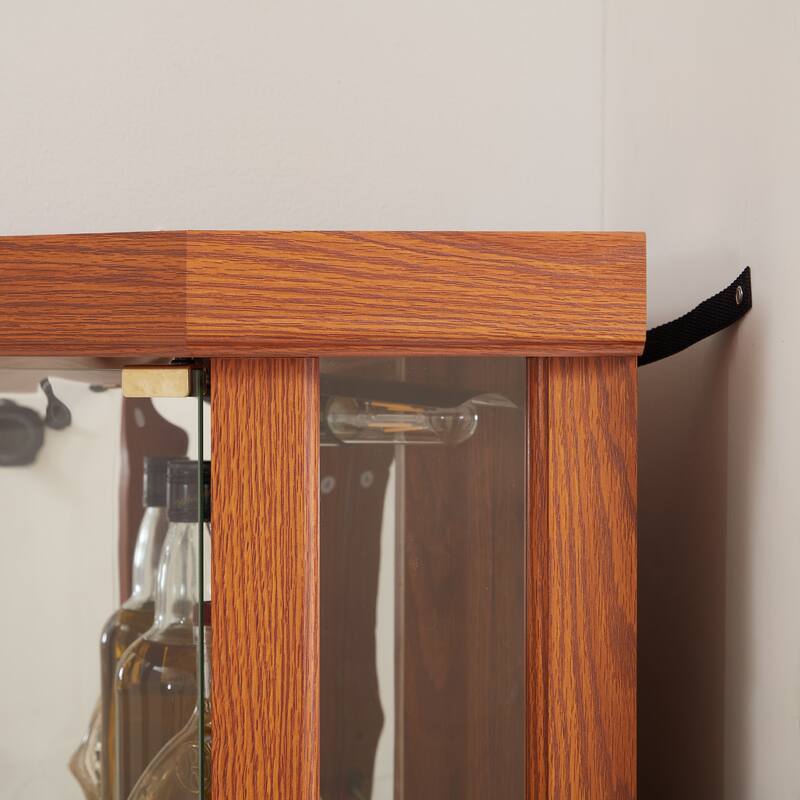 Corner Display Cabinet with Glass Door, Shelves & Light