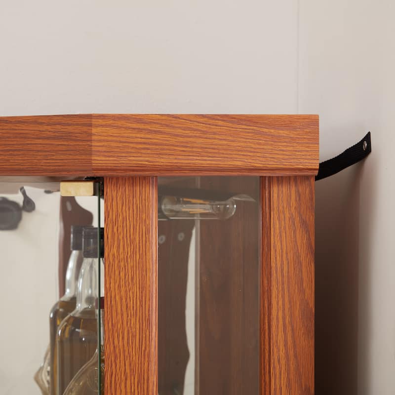 Corner Lighted Glass Curio Cabinet with Doors, Shelves and Mirrored Back for Display and Storage