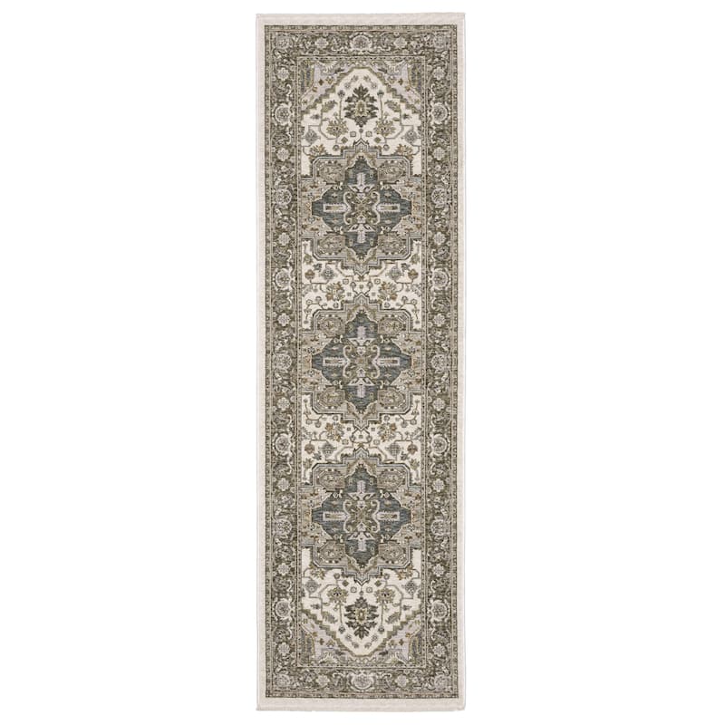 Style Haven Marley Traditions Center Medallion Ivory/ Gray Area Rug - 2' 3" x 7' 6" - Runner