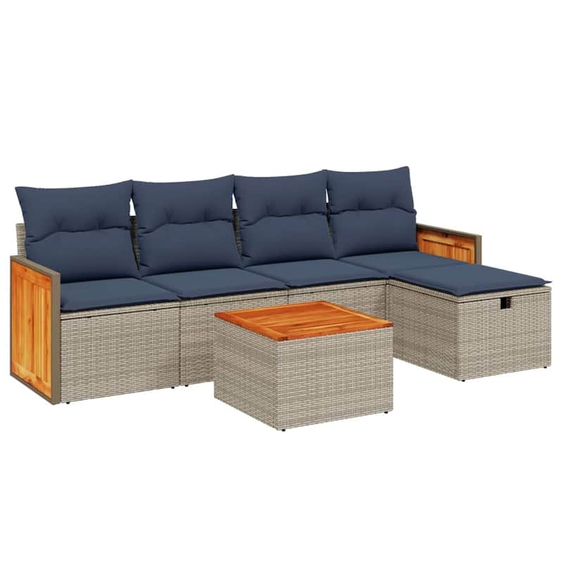 vidaXL Patio Sofa Set with Cushions Outdoor Conversation Furniture Poly Rattan - 21.7" x 24.4" x 27.2"
