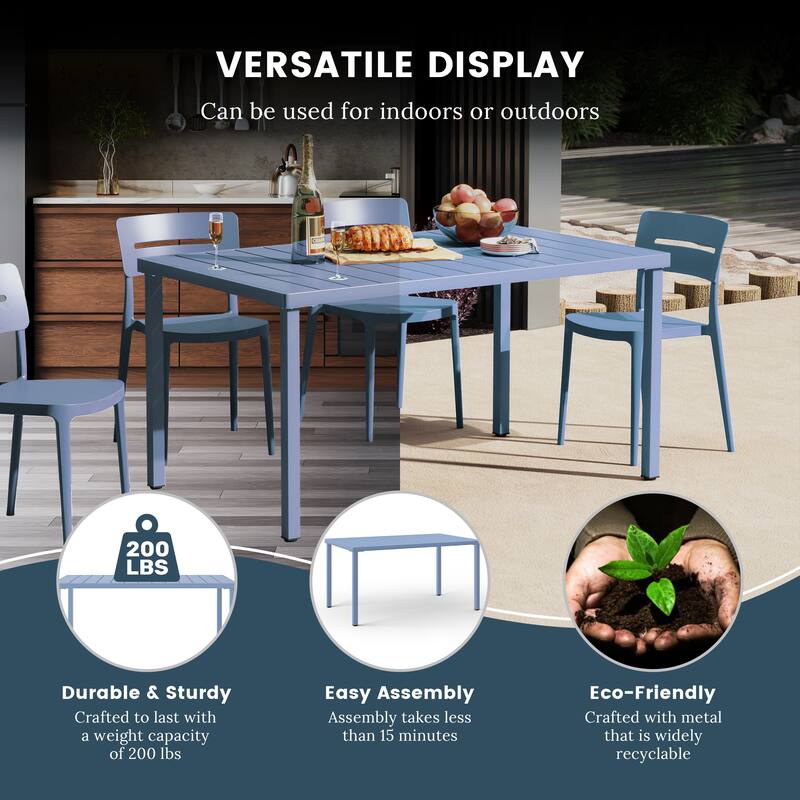 Frond and Form 59 Inch By 35.4 Inch Outdoor Steel Rectangular Dining Table