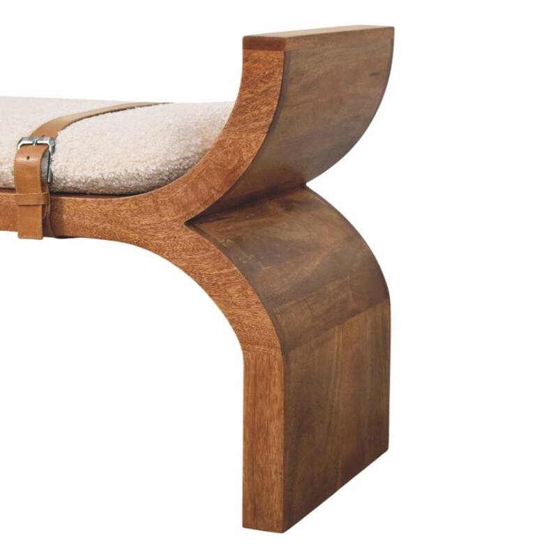 Artisan Furniture Solid Wood Stirrup Curve Bench, Boucle seat