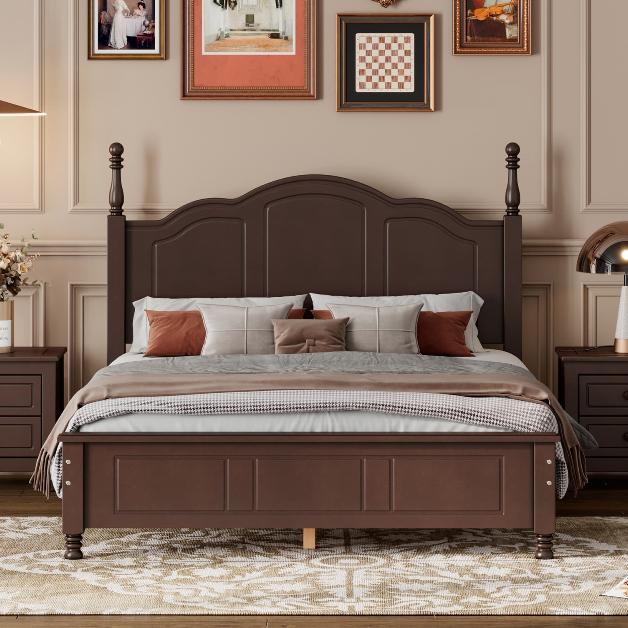 Wood Queen/Full Size Wood Platform Bed with Wooden Slat Support