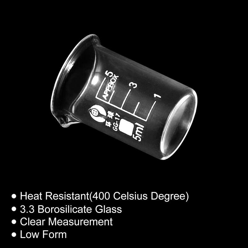 2Pcs 5ml Low Form Glass Beaker, 3.3 Glass Graduated Measuring Cups - Clear