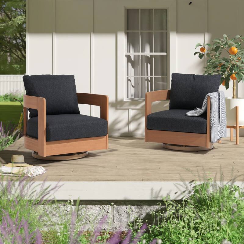 Outdoor Swivel Chair Conversation Set 360-Degree Solid Wood Eucalyptus