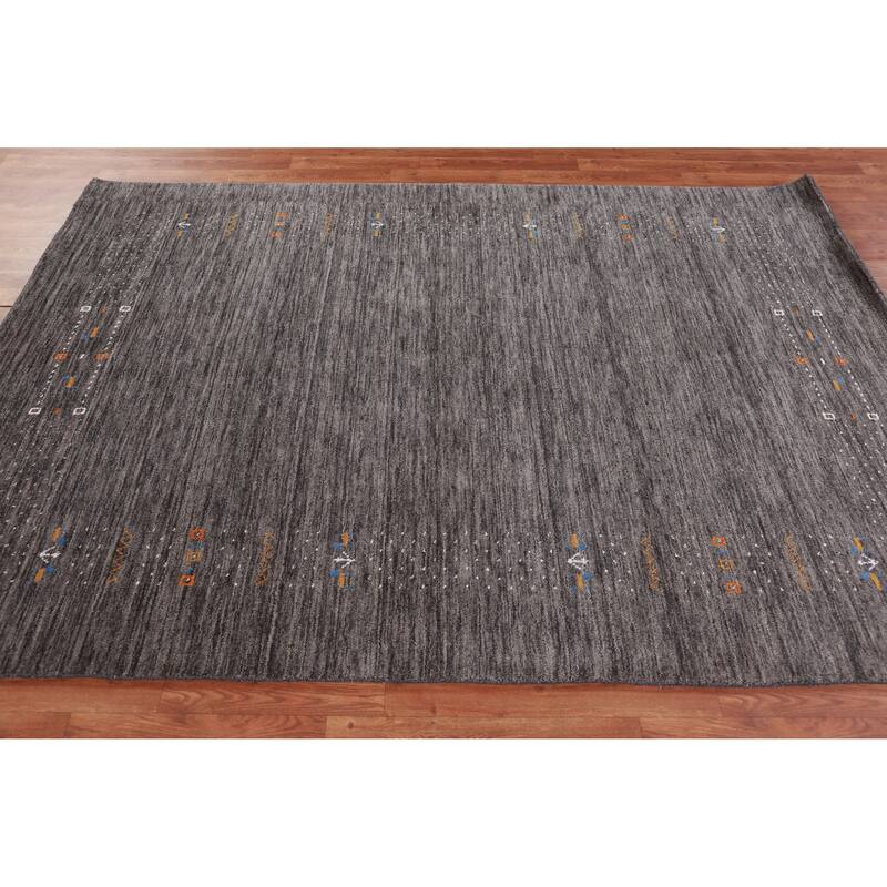 Hand Knotted Oriental 100% Wool Carpet Tribal Stripe Greys & Charcoal Gabbeh Area Rug - 7' 11'' X 5' 7''
