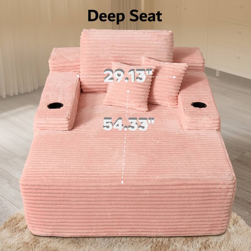 OVIOS Plush Convertible Floor Lounge Sofa with Cup Holder