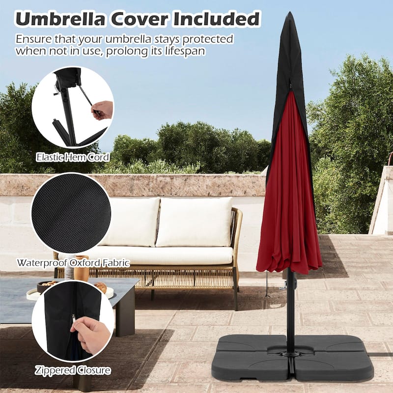 10FT Outdoor Cantilever Umbrella with Fade-Resistant Canopy Tilt Handle and Cover Included (Only Umbrella)