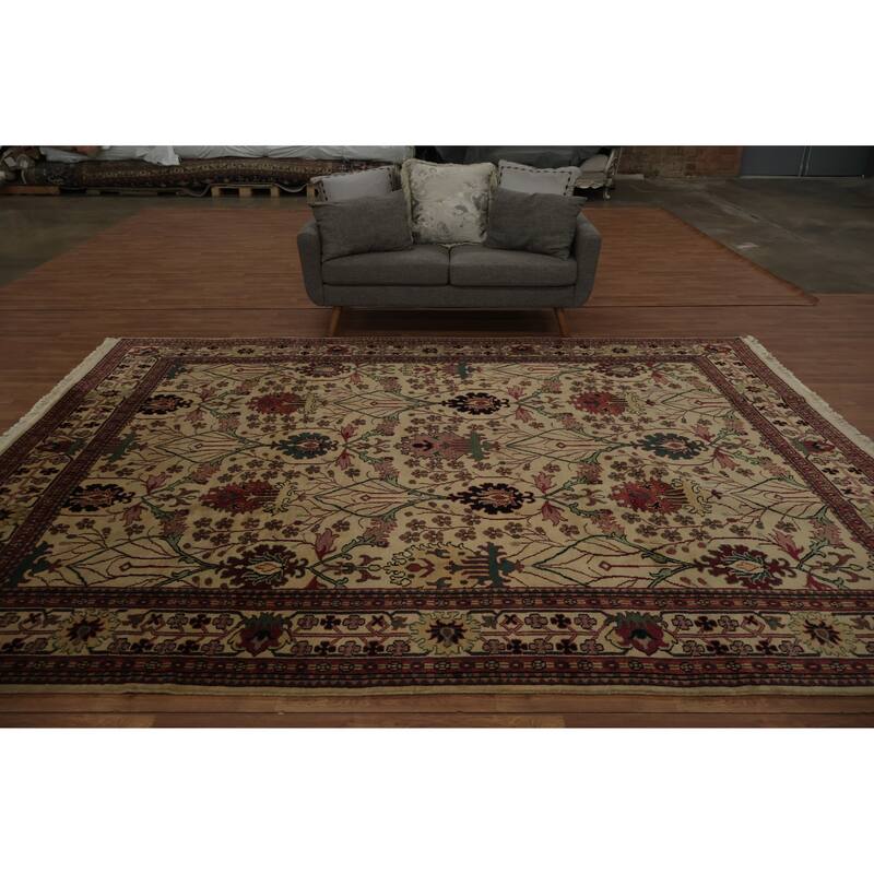 Hand Knotted Oriental 100% Wool Carpet Traditional All-Over Beige & Ivories Agra Area Rug - 11' 9'' X 8' 9''