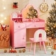 preview thumbnail 15 of 29, Costway Kids Vanity Table and Chair Set with Cloud-shaped Mirror Open - See Details Pink