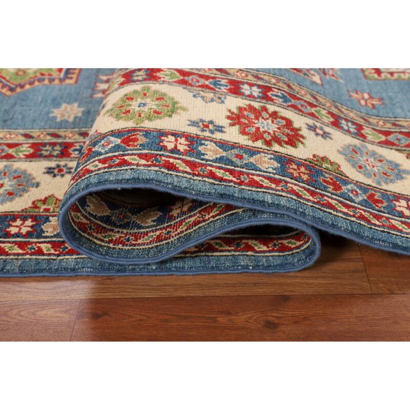 Blue Kazak Oriental Area Rug Hand-Knotted Wool Carpet - 6'7" x 9'10"