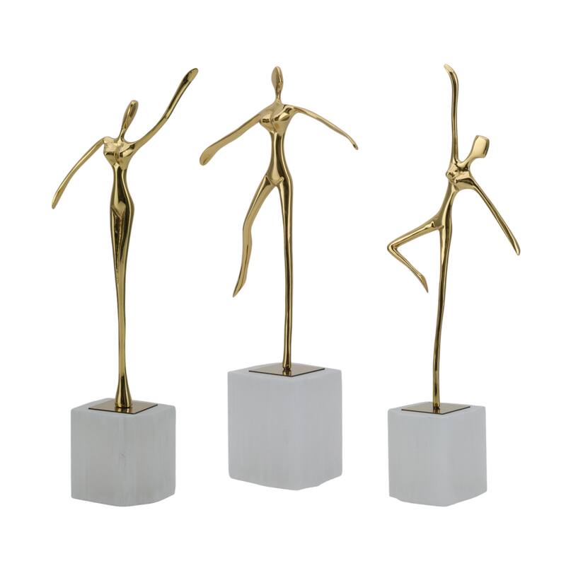 Valencia Brass Dancer Figurines on Marble Base (Set of 3) - 13" Gold - 6" x 3" x 13"