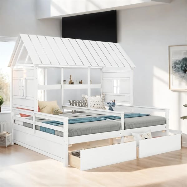 slide 2 of 21, Twin Size House Platform Beds with Two Drawers