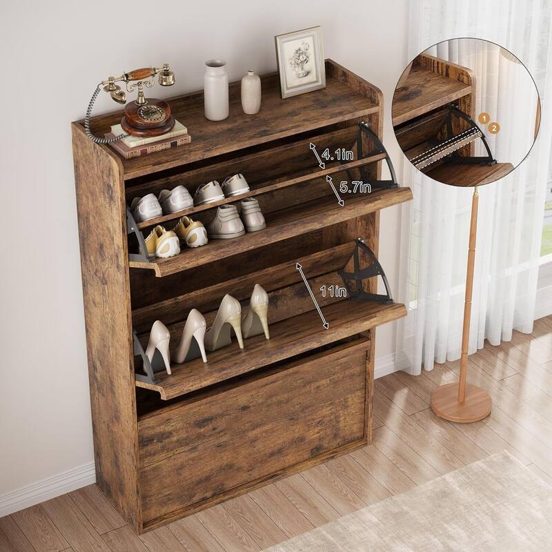 Narrow Shoe Cabinet Organizer with 3 Flip Drawers for Entryway, Hallway, Living Room